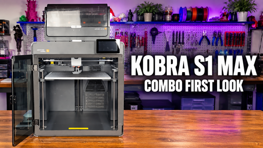 Anycubic Kobra S1 Max with its door open and ACE 2 Pro above it, alongside the words Kobra S1 Max Combo First Look.