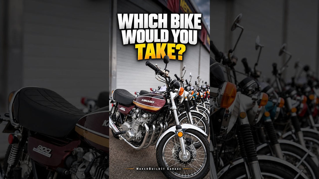 Motorcycle lineup at Mecum Nashville with the question Which bike would you take?