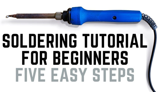 Blue soldering iron above the title Soldering Tutorial for Beginners Five Easy Steps